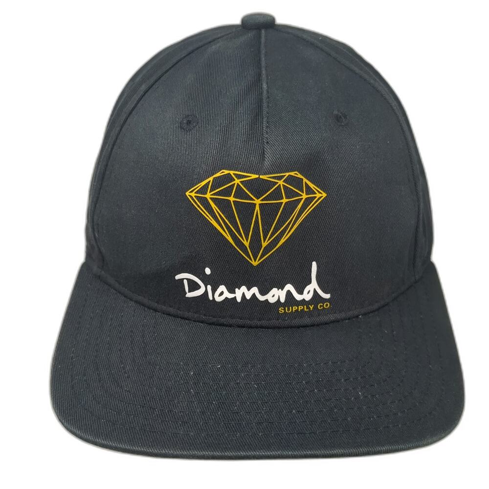 Diamond Supply Co. 5 Panel Black Hat One Size Cotton Flat Brim Snapback Logo